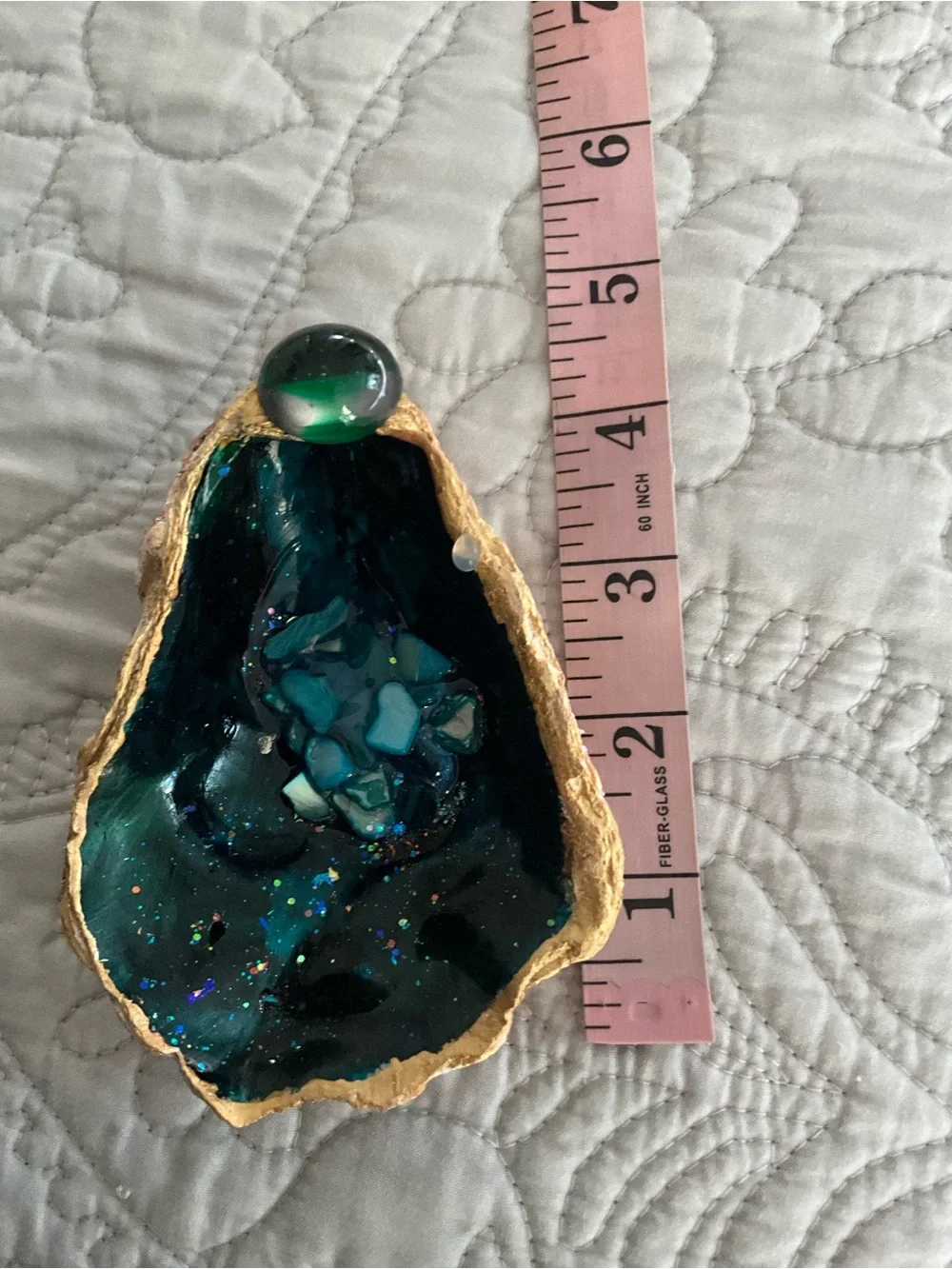 Handmade Decoupage Oyster Shell Trinket Dish 4.5